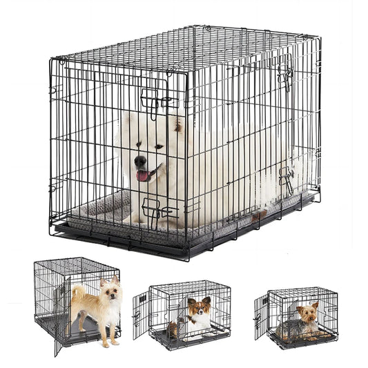 Vibrant Life Single-Door Folding Metal Wire Dog Crate with Divider