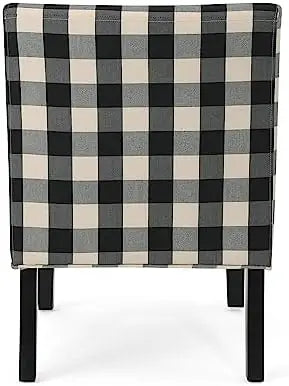 Accent Chair Upholstered Farmhouse-Style Blue Checkerboard Matte Black Rubberwood Legs Acrylic nordic chair Metal chair Baby din