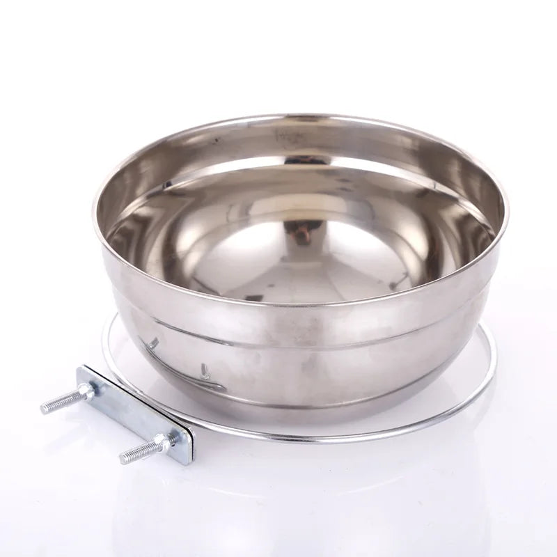 Pet Dog Bowl Stainless Steel Coop Cups with Clamp Holder Detached Dog Cat Cage Kennel Hanging Bowl Metal Food Water Bowl