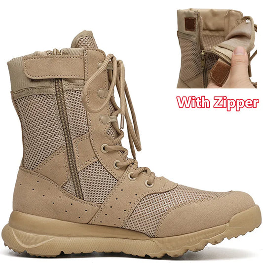 Side Zipper Military Outdoor Combat Tactical Boots Men Women Lightweight Summer Mesh Breathable Hiking Climbing Shoes 35-48 Size