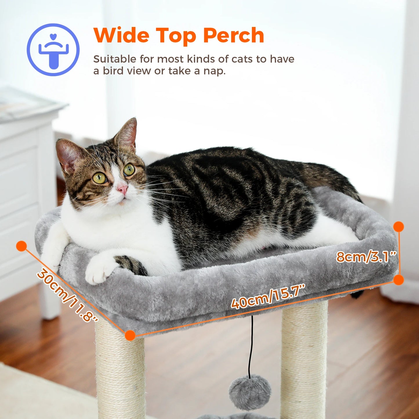 Cat Tree Cat Tower for Indoor Cats with Private Cozy Cat Condo Natural Sisal Scratching Posts and Plush Pom-pom for Small Cats