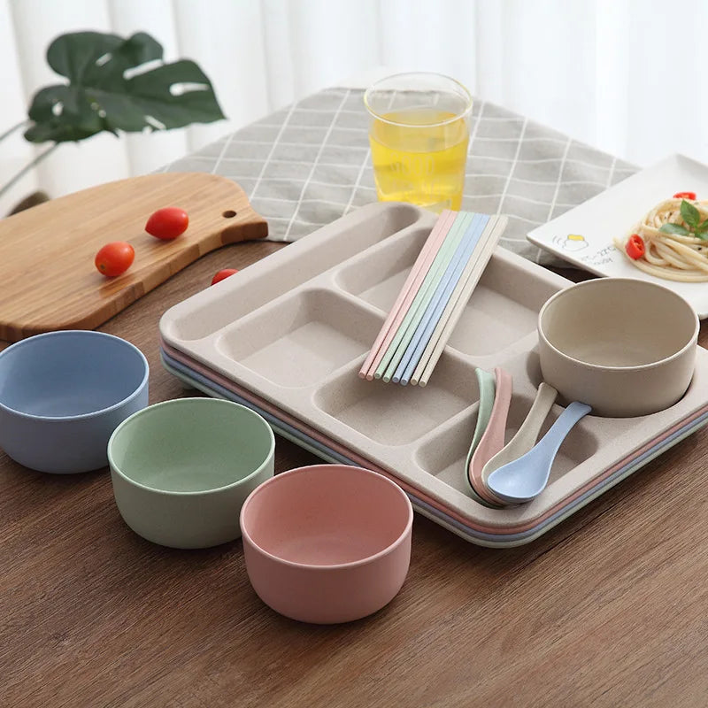 Fast Food Plate Student Meal Plate Divided Canteen Meal Plate Anti-fall Household Meal Plate Separation Plate Bowl Cup Set