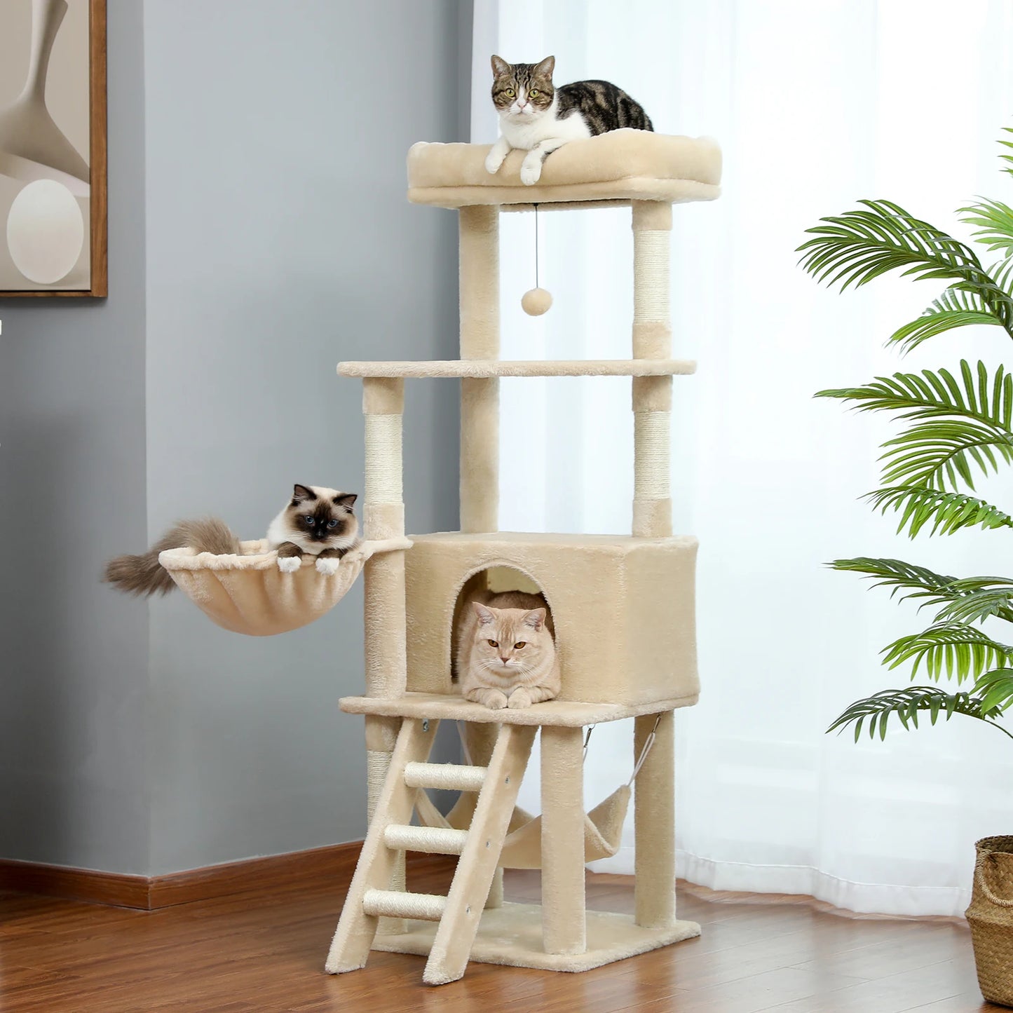 Free Shipping Luxury Cat Tree Condo Furniture Kitten Activity Tower Pet Kitty Play House with Scratching Posts Perches Hammoc