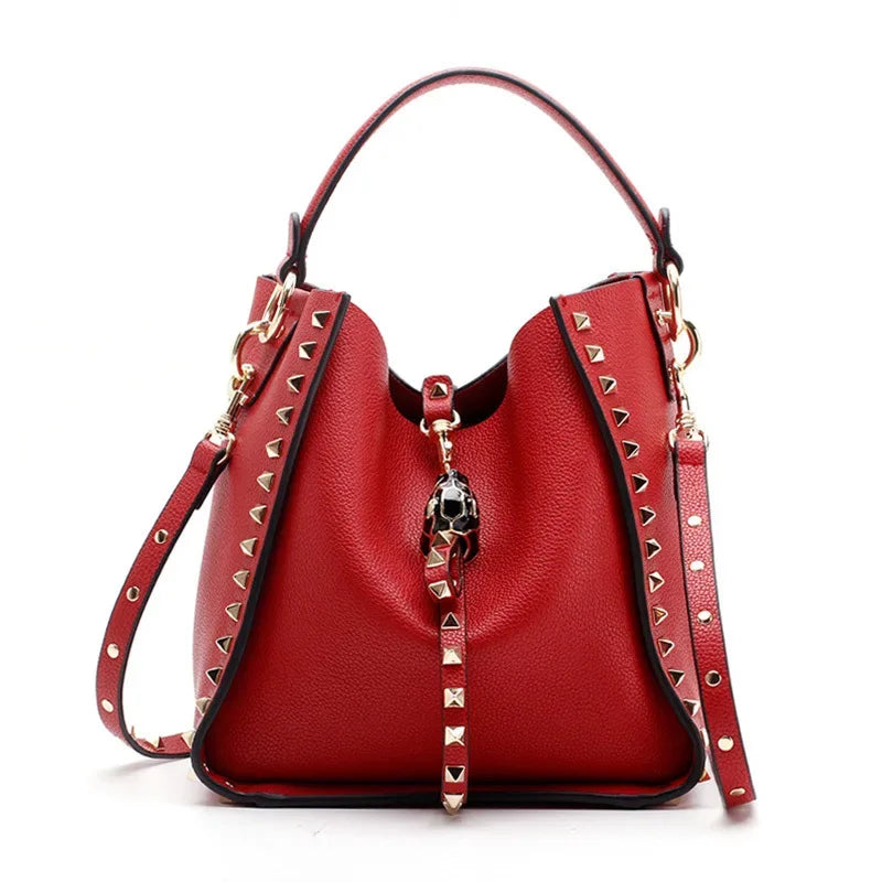 Genuine Leather Famous Brand Rivet Crossbody Bags For Women Messenger Shoulder Bag Luxury Handbags Women Bags Designer Female