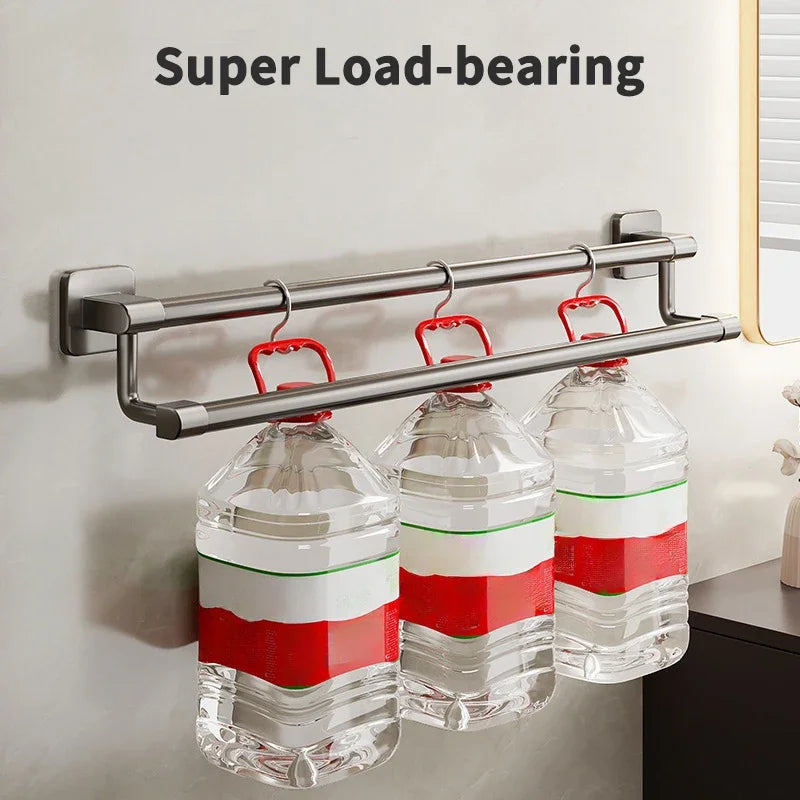 Towel Holder Wall Mounted No Drilling Towel Bar Space Aluminum Bathroom Organizers Bathroom Shelves Shower Storage Rack