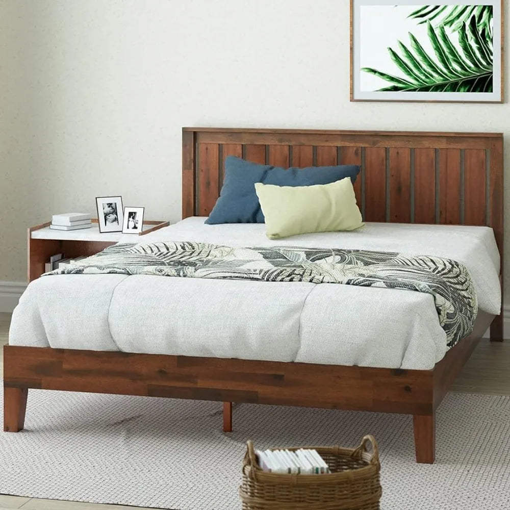 Deluxe Wood Platform Bed Frame With Headboard / Wood Slat Support / No Box Spring Needed / Easy Assembly King Frane Bedroom Home