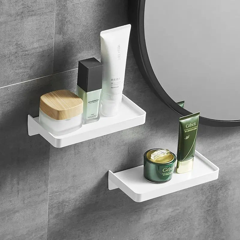 Punch-Free Wall Shelf Household Toilet Wall-Mounted Plastic Storage Rack Phone Holder Tray Bathroom Storage Shelf Organizer