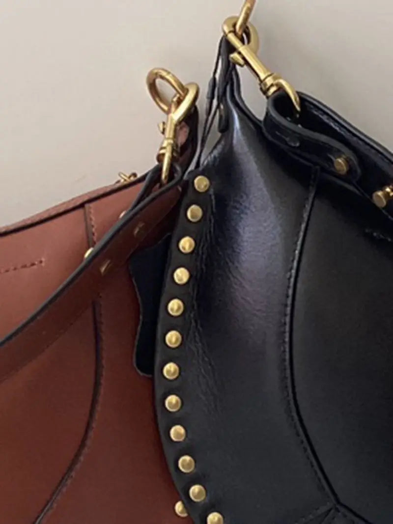 Bag Women's Genuine Leather 2023 Autumn New Design Sense Fashion Personality Half Moon Women's One Shoulder Handbag