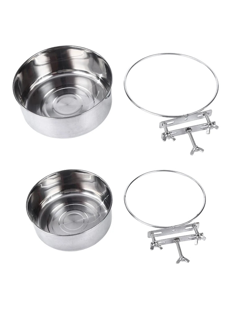 2pcs Kennel Durable Dog Bowl Cat Pet With Bolt Holder Stainless Steel Quick Lock Crates Rabbit Hanging Anti Spill Sturdy Cage