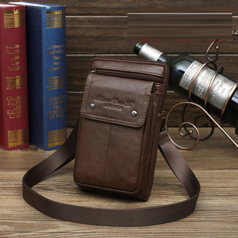 Men Genuine Leather Bag Purse Waist Belt Pack Hook Cross Body 7'' Business Cell Phone Case Small Shoulder Fanny Messenger Bags