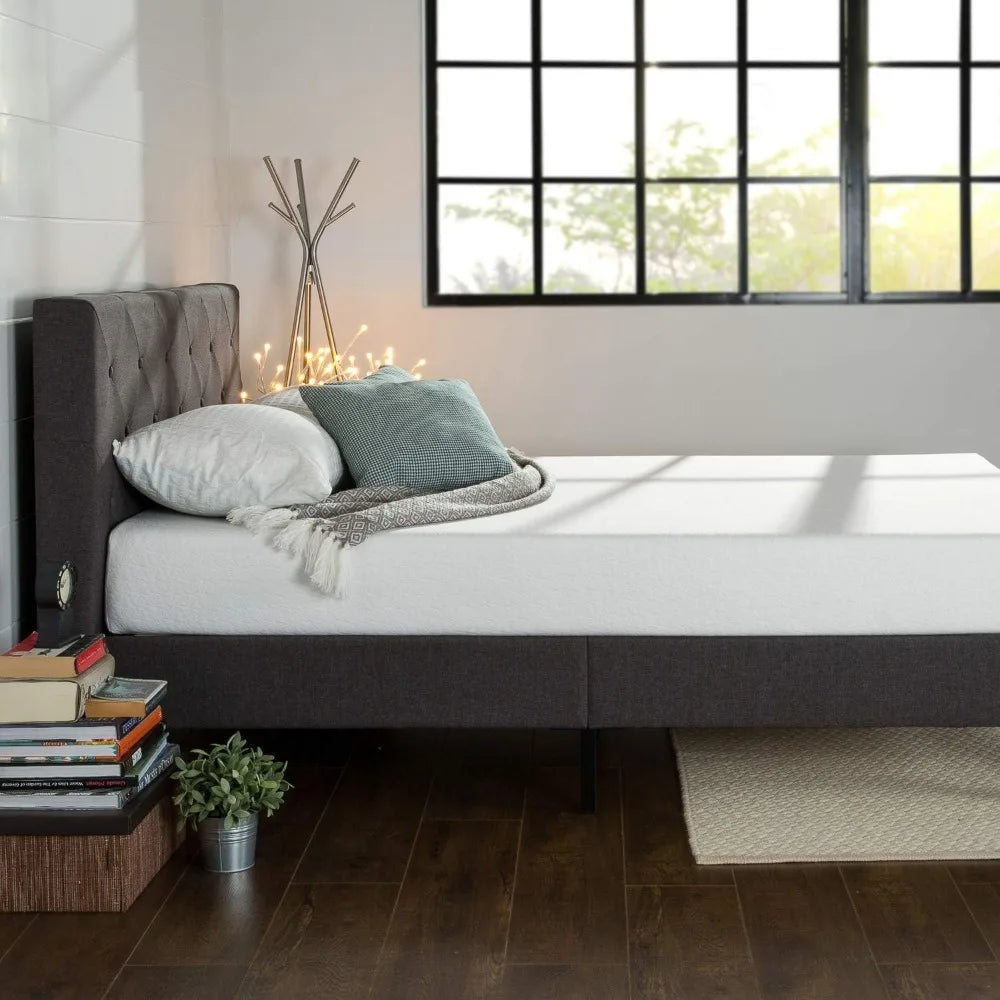 Upholstered Platform Bed Frame, Mattress Base, Wooden Slats Support, No Need for A Spring Box, Easy To Assemble,Dark Grey, Queen