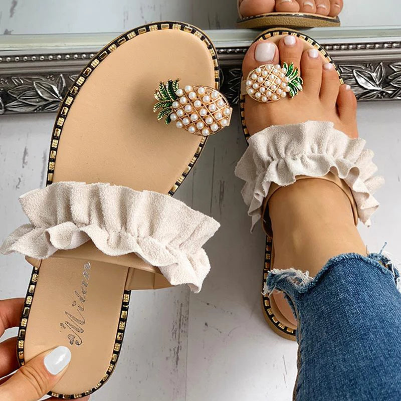 Slippers Women Shoes Summer sandals Beach Pineapple Flat Slippers Outside Slides Zapatos De Mujer Shining Crystal Ladies Shoes