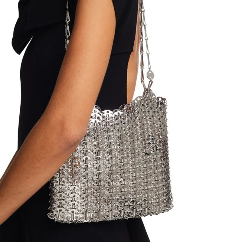 Fashion Silver Metal Sequins Women Shoulder Bags Designer Metallic Chains Crossbody Bag Luxury Evening Party Small Purses 2023