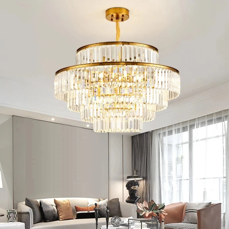 Golden RoundLED Crystal Chandelier Lighting Modern Pendan Lamp for Living Dining Bedroom Celing Lamps Home Decor Hanging Light