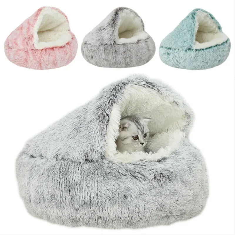 Plush Pet Cat Bed Round Cat Cushion Cat House 2 In 1 Warm Cat Basket Pet Sleep Bag Cat Nest Kennel For Small Dog Cat dog bed