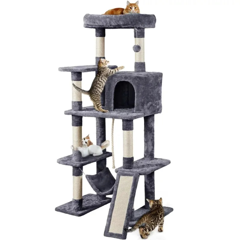 63" H Cat Tree Tower with Hammock and Scratching Posts, cat tower  cat tree tower