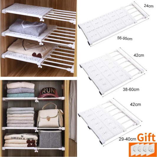 Adjustable Wardrobe Closet Organizer Clothes Storage Shelves for Kitchen Bathroom Telescopic Holders Shelf Wall Mounted Racks