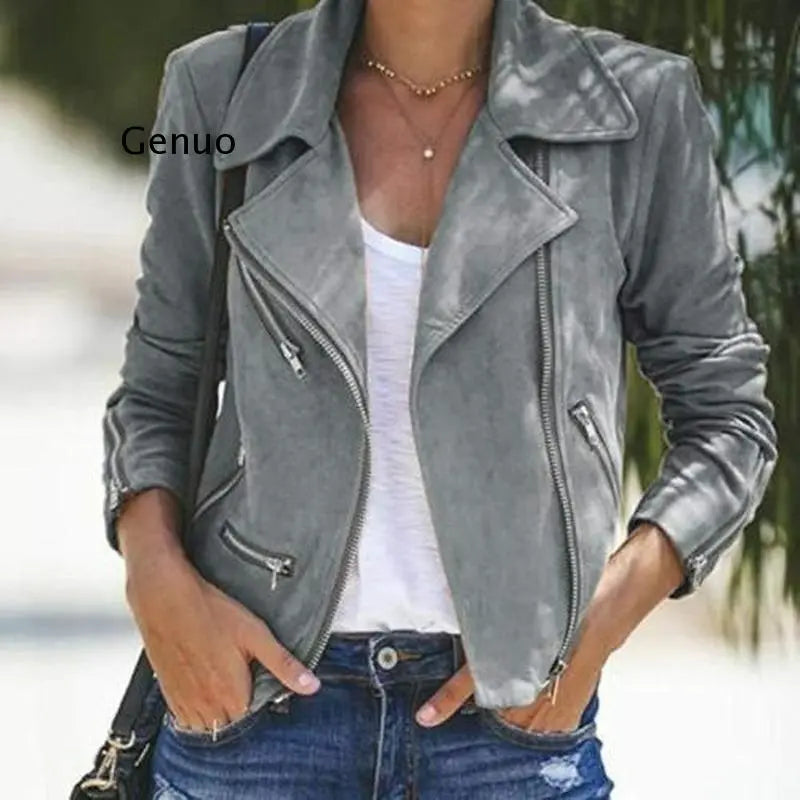 2022 Autumn and Winter New Lapel Diagonal Multiple Zipper Short Coat Women's Clothing Leather Slim Jackets Women Winter Coat