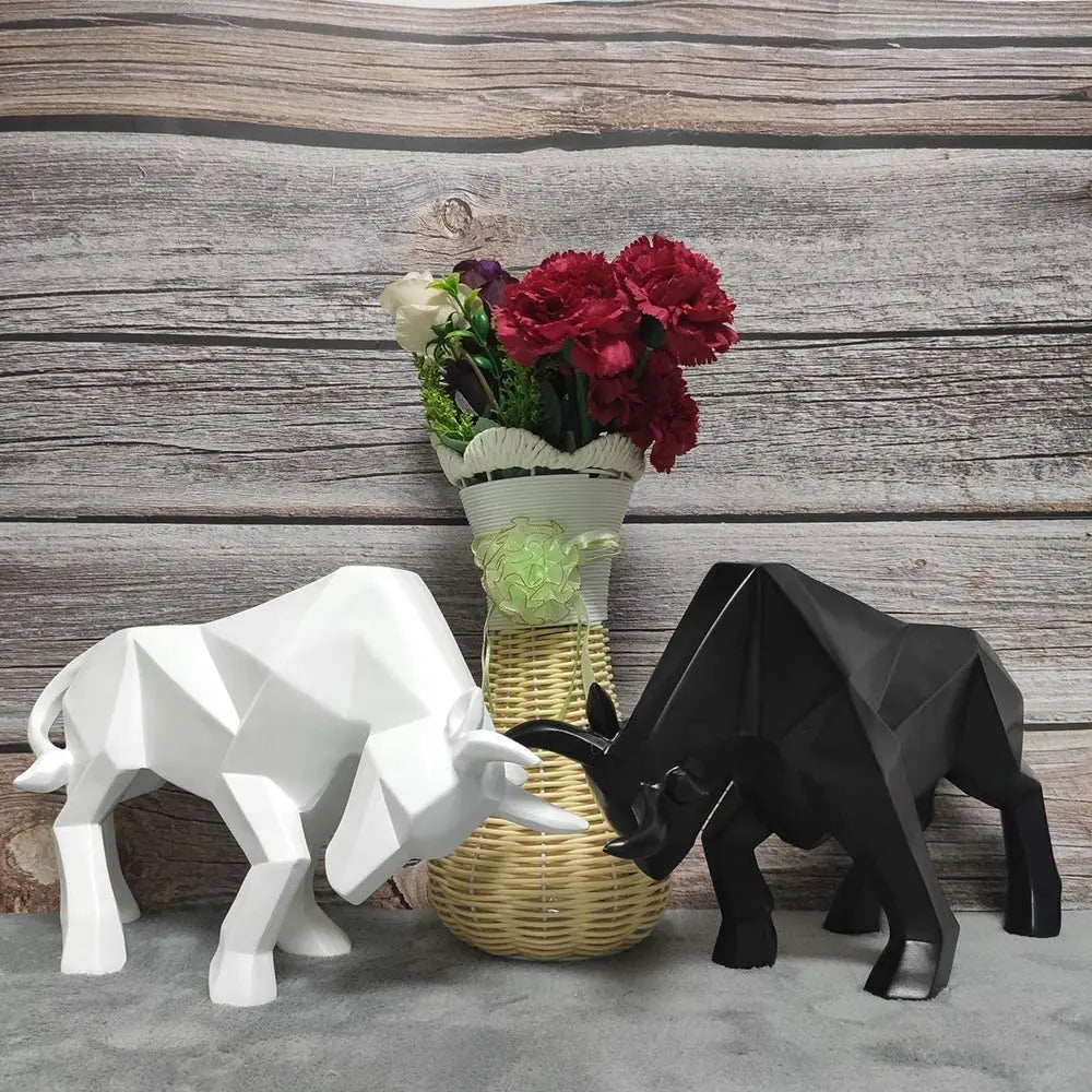 YuryFvna Morden Geometric Bull Statue Ornament Cafe Cattle Sculptures Animal Figurines Abstract Hotel Home Decoration