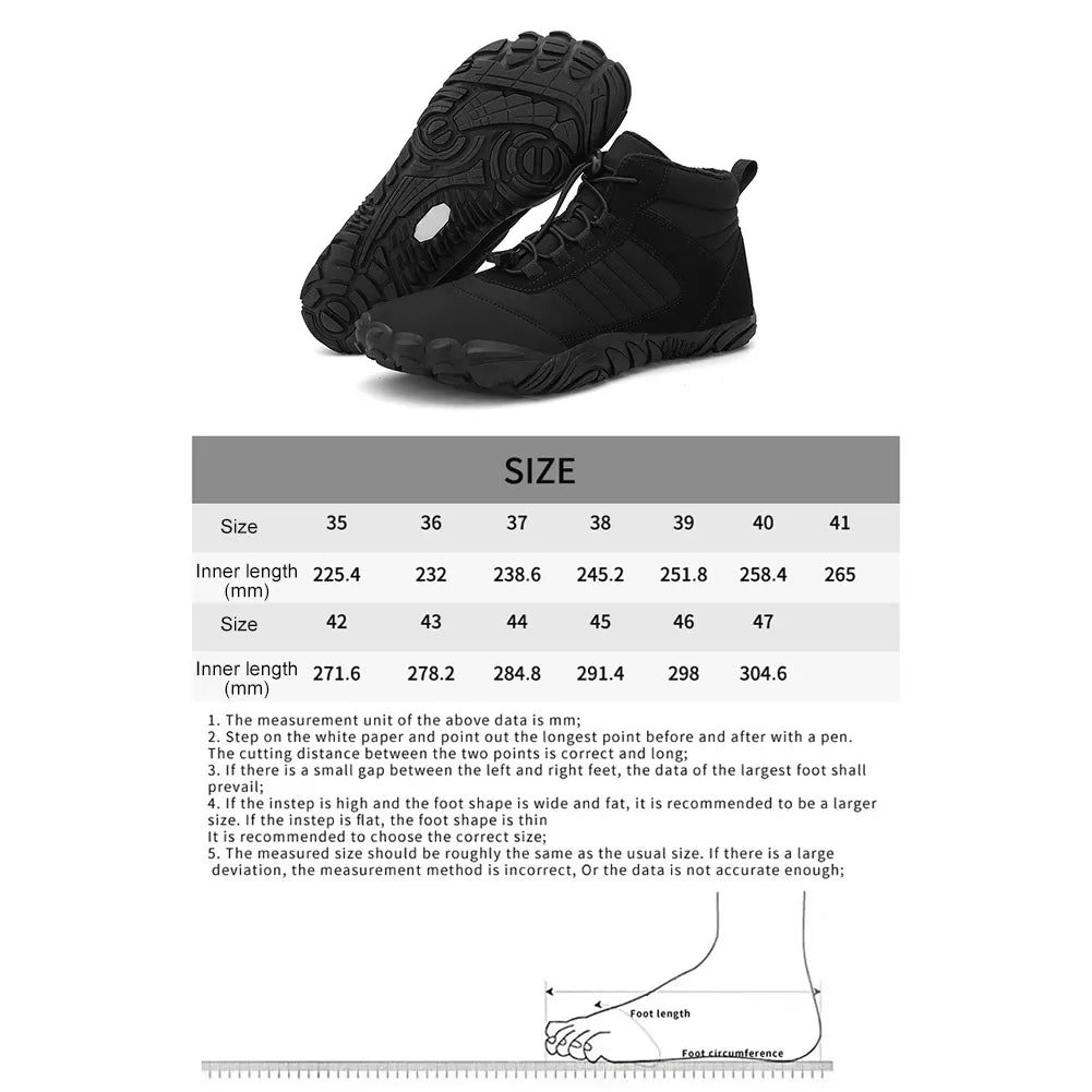 2023 Winter Booties Men Snow BareFoot Casual Shoes Outdoor Work Shoes Ladies Warm Fur Men Ankle Shoes Male Snow Boots Big Size