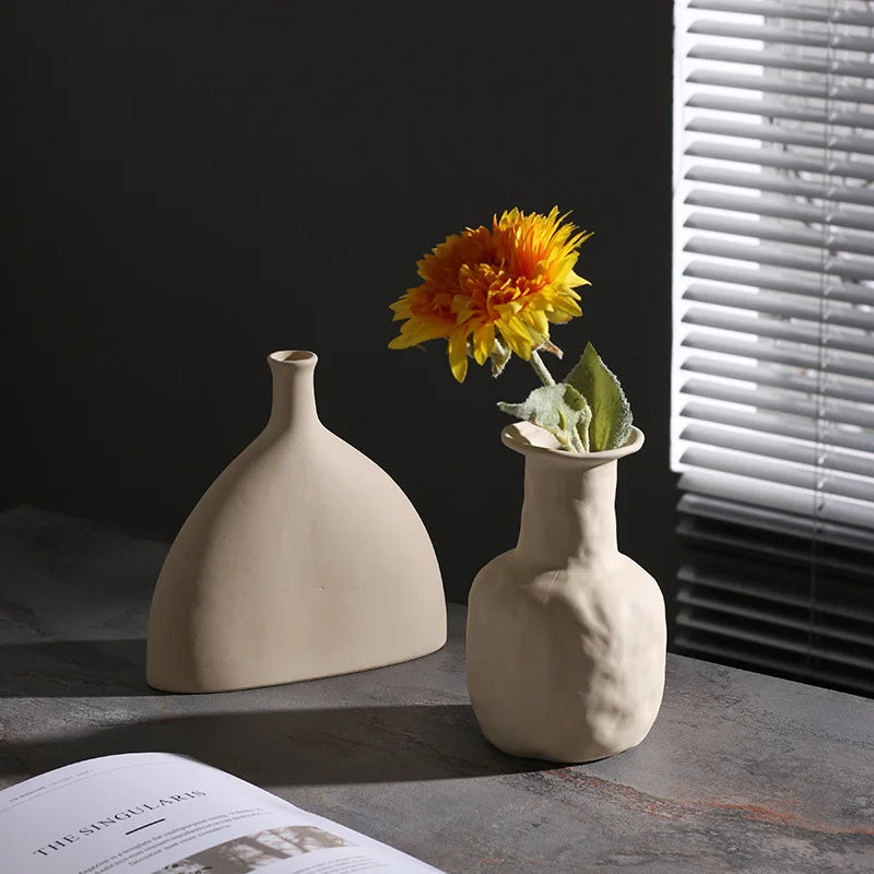 Ceramic Vase Nordic Home Decor Room Decoration Candle Holder Flower Pot Decoration Desktop Art Flower Vases Dropshipping