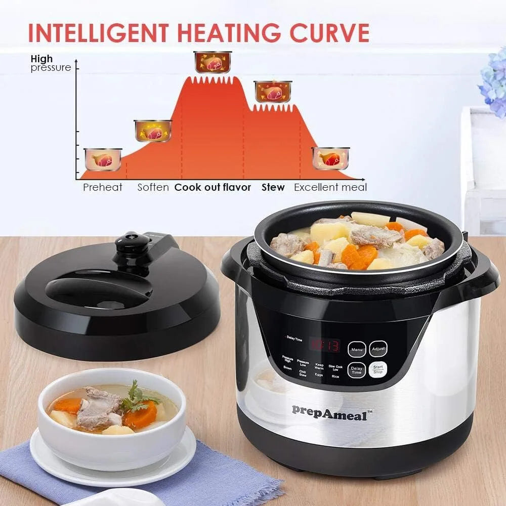 Programmable Instant Cooker Electric Pressure Pot with Slow Cooker, Rice Cooker, Steamer, Sauté, Brown, Warmer