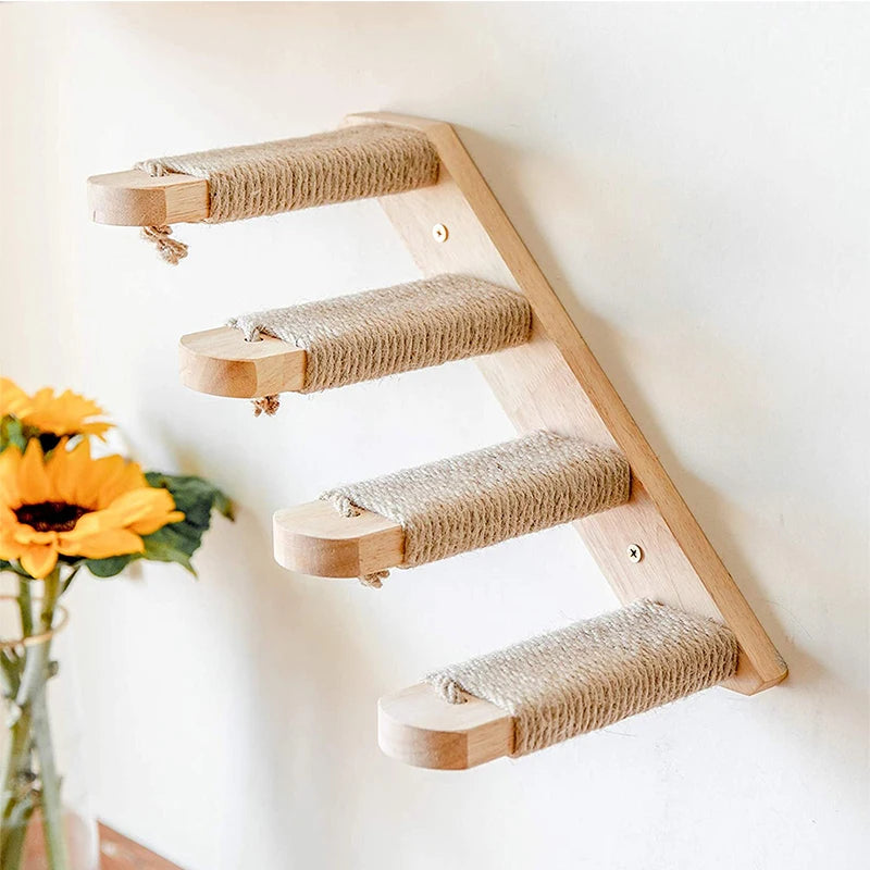 1Pc Wall Mounted Cat Furniture Wooden Cat Shelves Perches For Wall Cat Steps Ladder Bed Activity Tree Climbing Structure Modern