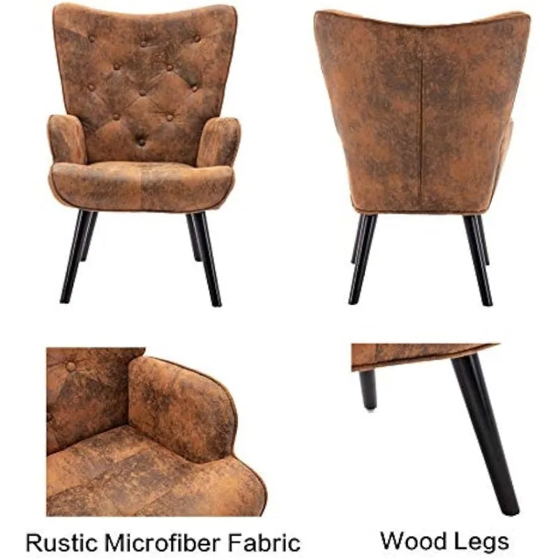 Rustic Accent Chair Vintage Wingback Chair Microfiber Cushioned Mid Century Tall Back Desk Chair