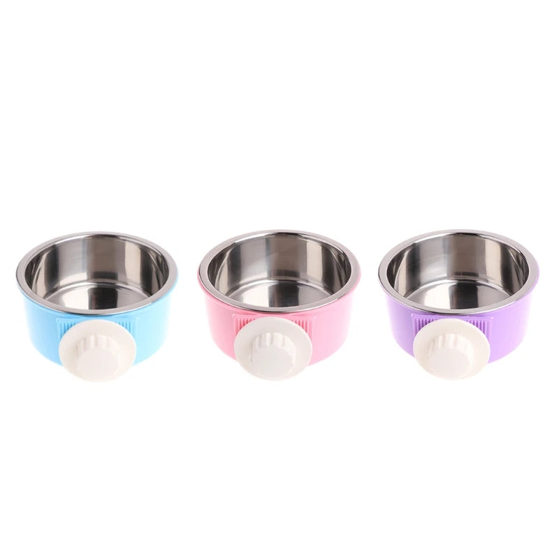 367A Dog Kennel Bowl Removable Stainless Steel Hanging Food Water Bowl Crate Cup Pet Cage Bowls for Bird Small Animals