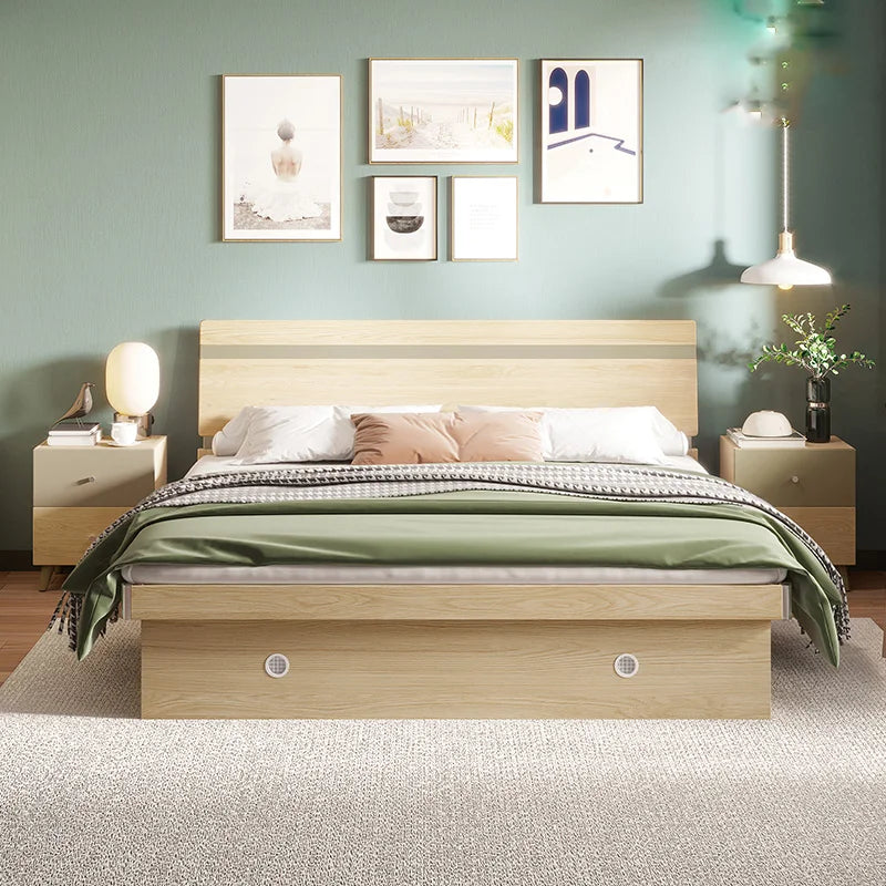 Wood Queen Frames Bed Low Cost Master Human Headboards Bed Bedroom Bedframe Design Muebles Para Dormitorio Nordic Furniture