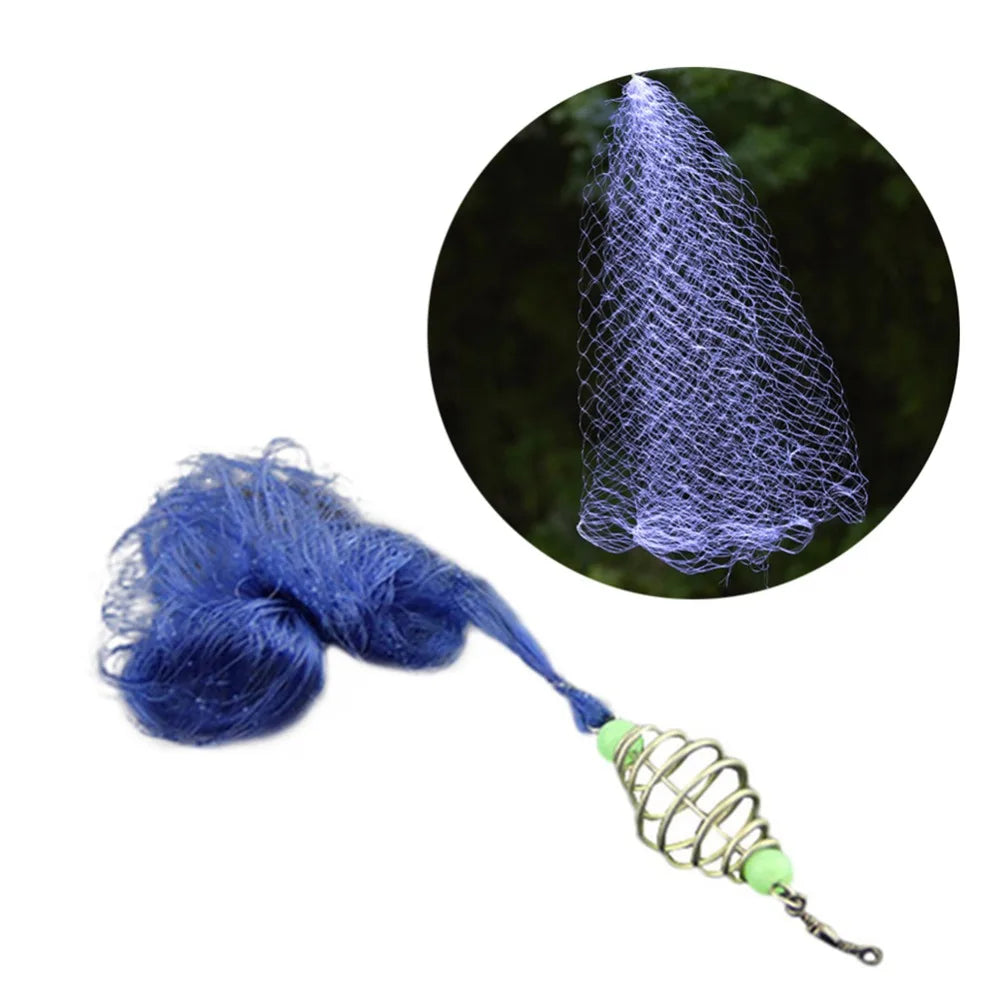 Blue Fishing Net Trap Portable Nylon Luminous Bead Copper Spring Shoal Fishnet Tackle Ball Bearing Swivel Fishing Bait Cage