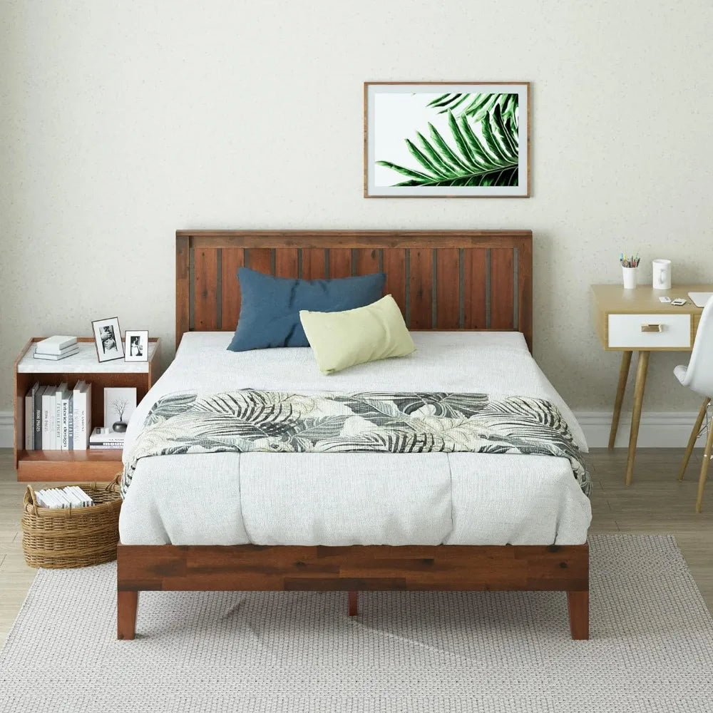 Deluxe Wood Platform Bed Frame With Headboard / Wood Slat Support / No Box Spring Needed / Easy Assembly King Frane Bedroom Home