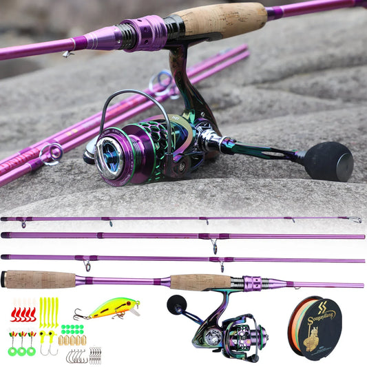 Sougayilang Fishing Rod and Reel Combo Set Spinning Fishing Reel and Spinning Rods Fishing Line Lure Bag Hooks Float Full Set