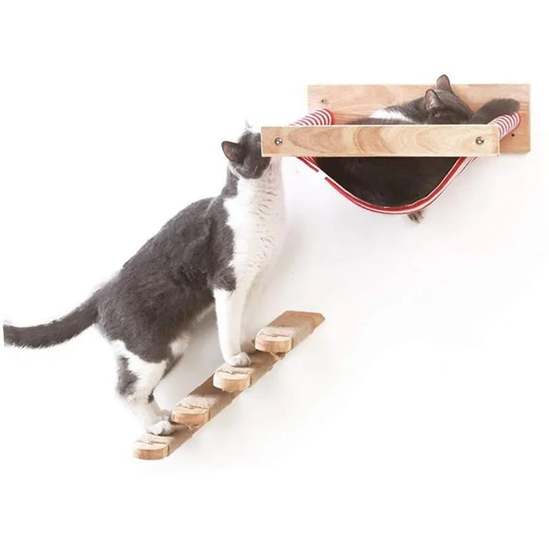 1pcWall-mounted Cat Hammock Bed Pet Furniture Kitten Wall Shelf Set Cat Perch Wooden Scratching Climbing Post Cat Tree House Toy