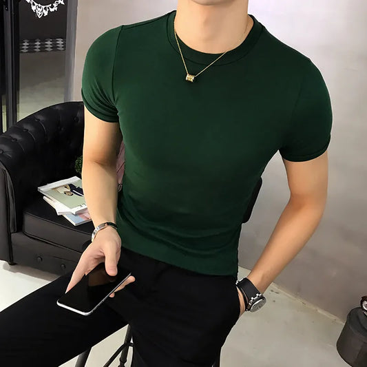 T Shirt For Men Korean Luxury Clothing Summer New Short Sleeve Men's T-Shirts Round Collar Slim Fit Casual Tee Shirt Homme 4XL