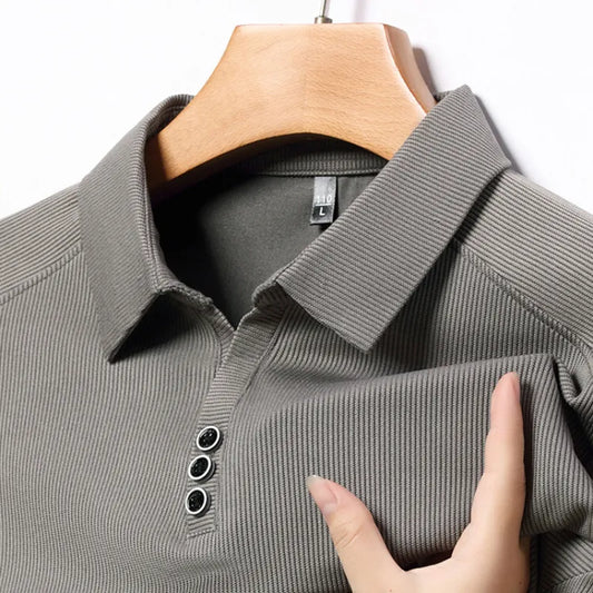 Middle-aged Men's Autumn Turn-down Collar Loose Plus Size POLO Shirt Luxurious Business Long-sleeved Shirt Golf  Men Clothing