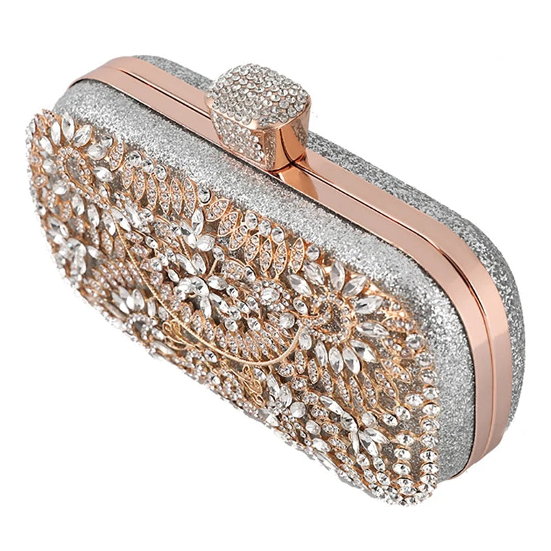 Women's Evening Clutch Bag for Wedding Clutch Purse Chain Shoulder Bag Small Party Handbag with Handle - Silver