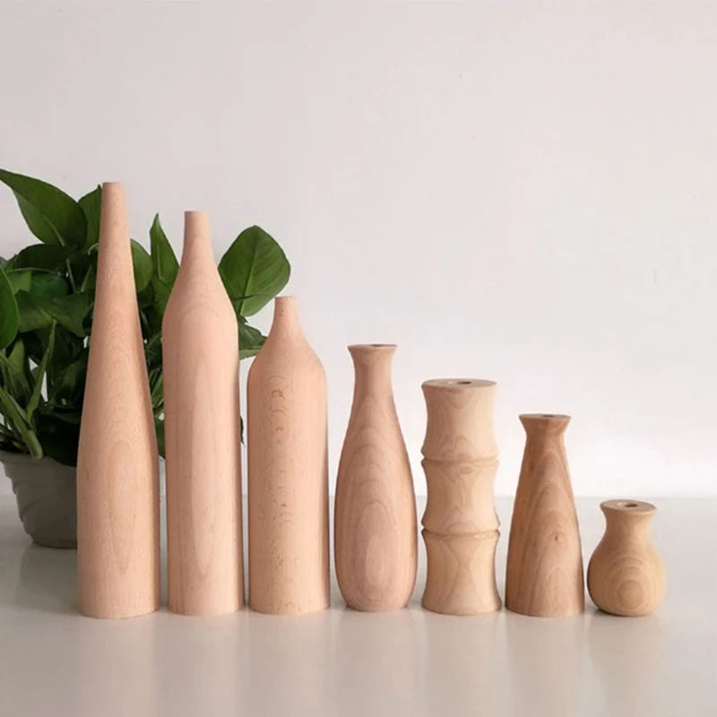 Nordic Minimalism Wooden vase for plants Solid Wood Flower Vases  Plants pot Flower Arrangement Tabletop Home Ornaments