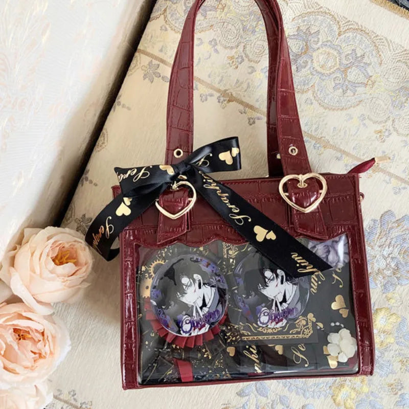 HAEX Kawaii Ita Bags Female Fashion Japanese Style Harajuku Lolita Ribbon Crossbody Shoulder Bags PU Small Heart Bolso Mujer