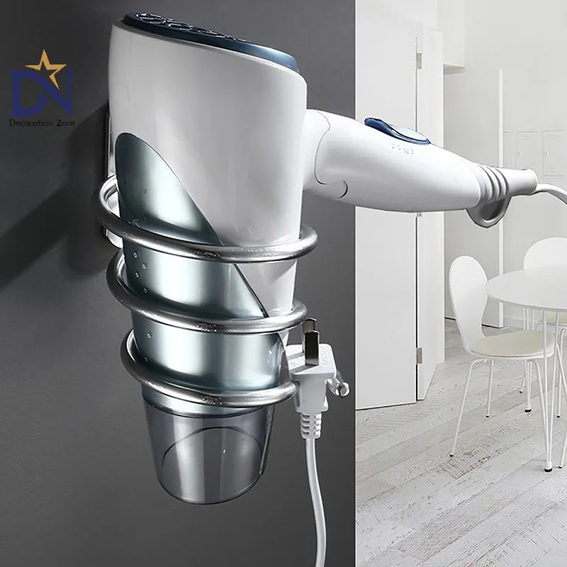 Hair Dryer Holder Wall Mounted Organizer Spiral Stand Holder Rack Aluminum Bathroom Shelf Storage Bathroom Accessory Wall Shelfs