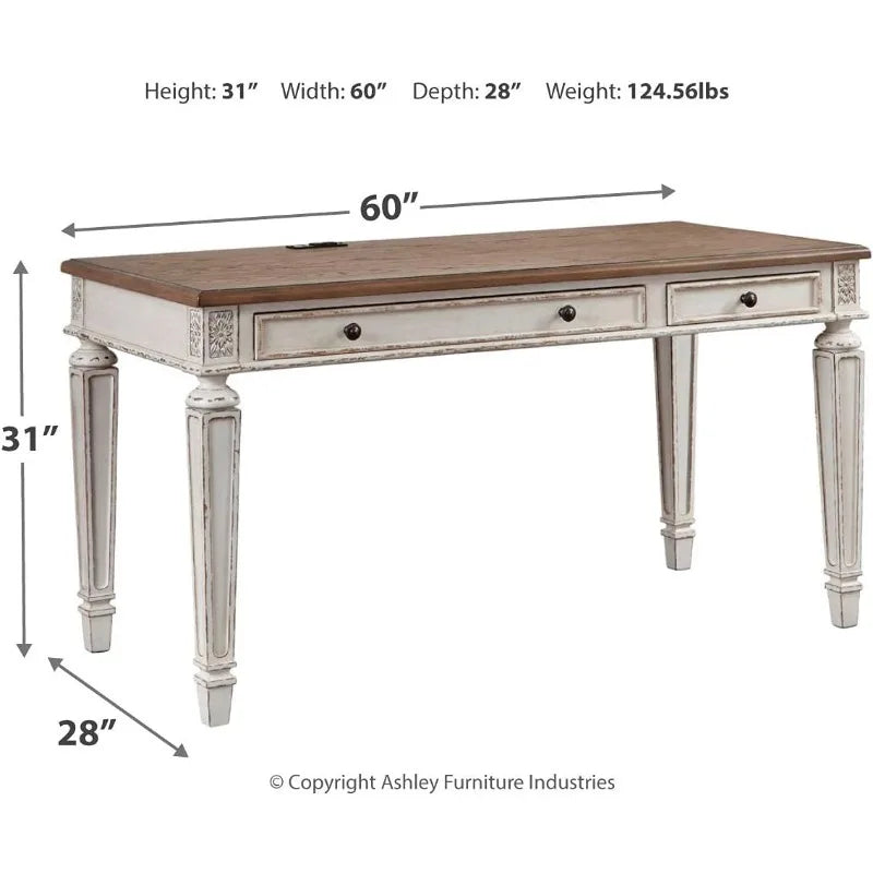 Realyn Farmhouse 60" Home Office Desk with USB Charging, Chipped White