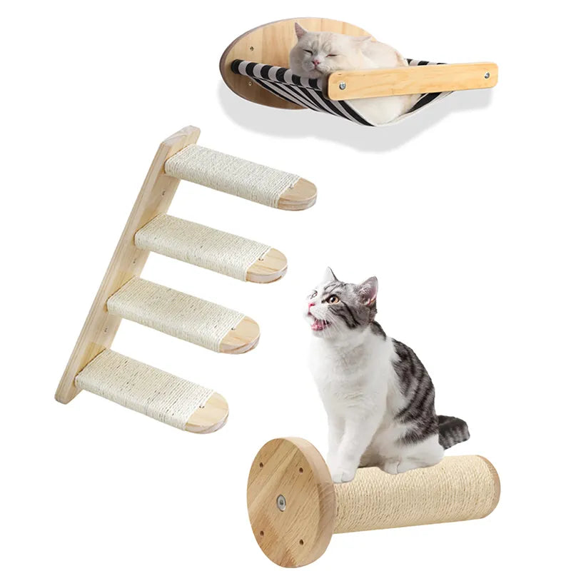 1Pc Wall Mounted Cat Furniture Wooden Cat Shelves Perches For Wall Cat Steps Ladder Bed Activity Tree Climbing Structure Modern