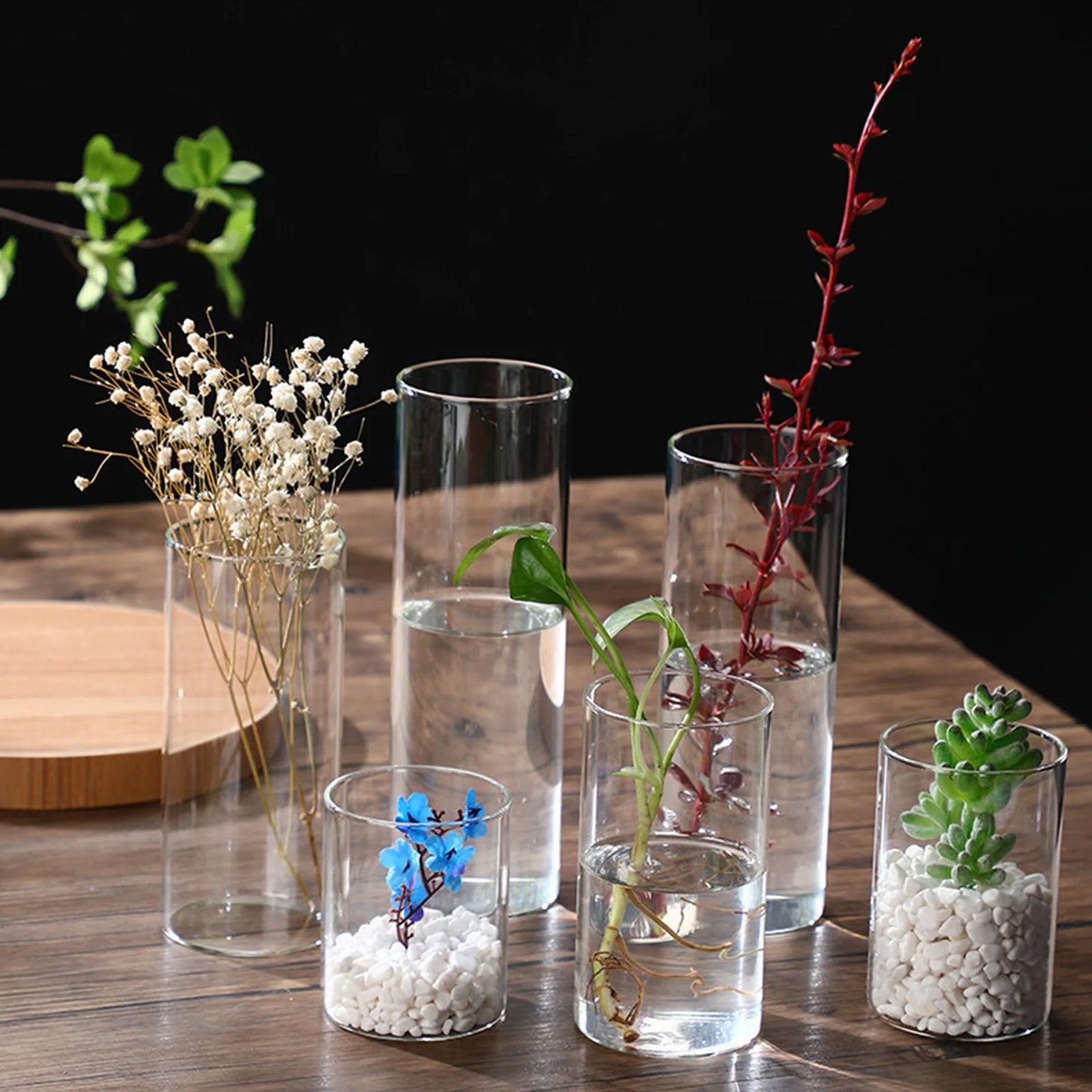 Transparent Glass Hydroponic Vase Modern Cylinder Flower Centerpiece Vases Use for Floral Wedding Home Decoration Candle Holders