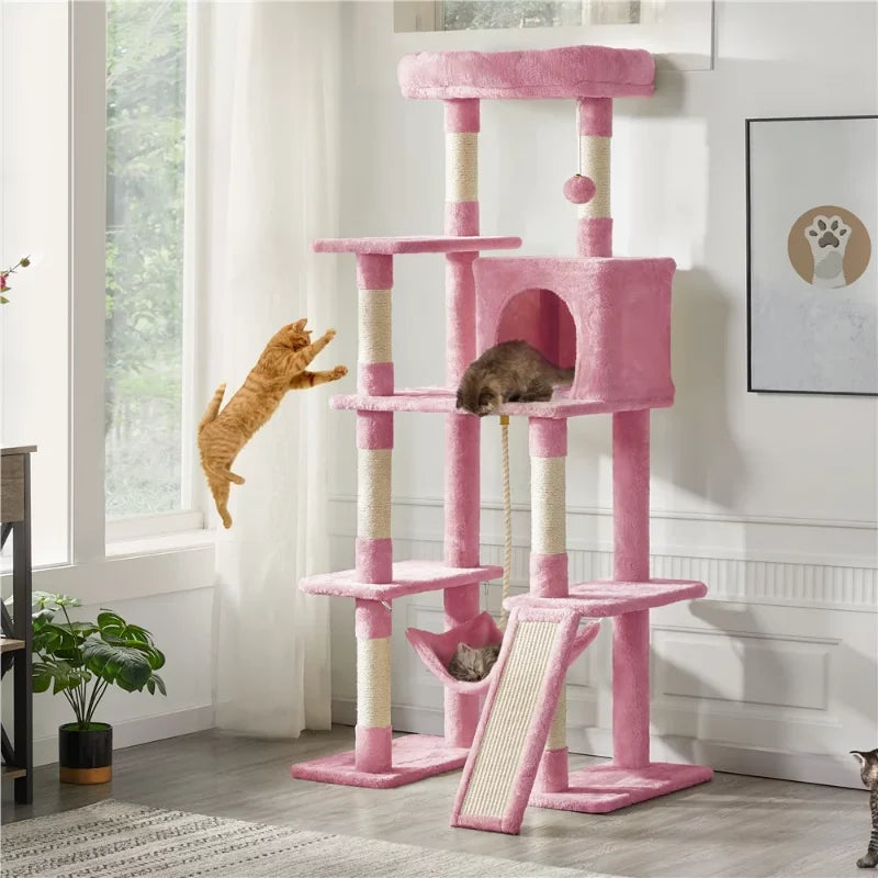 Easyfashion Multilevel 63inch Cat Tree Tower for Kitchens, Black cat cardboard  cat climbing frame