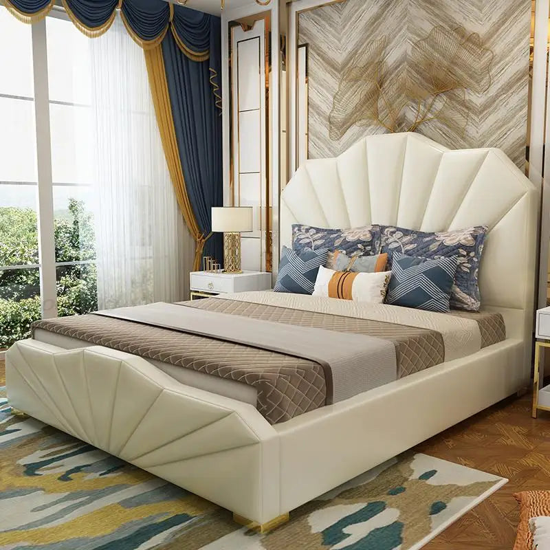 Double Bed White Furniture Set Bedframe King Size Bed 2 People Modern Design For Adutl Bedroom And Villa Upscale Hotel Cameras