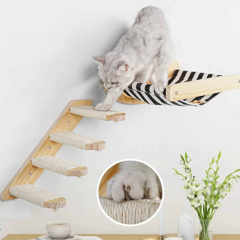 Cat Climbing Shelf Reversible Wall Mounted Kitten Stairs Ladder Sisal Rope For Cats Perch Platform Scratching Post Activity Tree