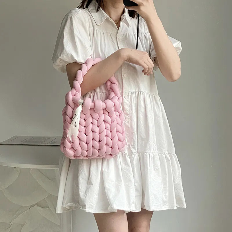 Rope Crochet Bag Handmade Acrylic Chain Women Underarm Bag Designer Knitting Crossbody Bags for Women Woven Chunky Knit Purse