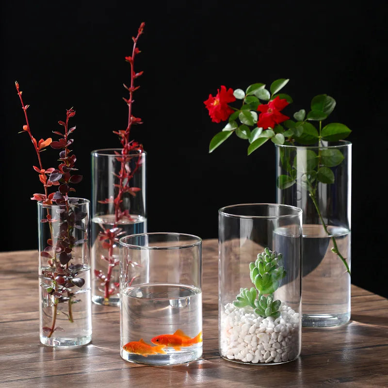 Transparent Glass Hydroponic Vase Modern Cylinder Flower Centerpiece Vases Use for Floral Wedding Home Decoration Candle Holders