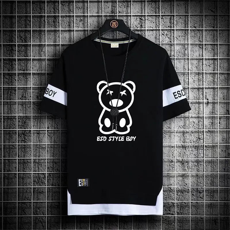 2022 New Men's T Shirts Korean Fashion Summer Streetwear Print T Shirt Casual Men Clothing Harajuku Short Sleeve Tops Tees Men