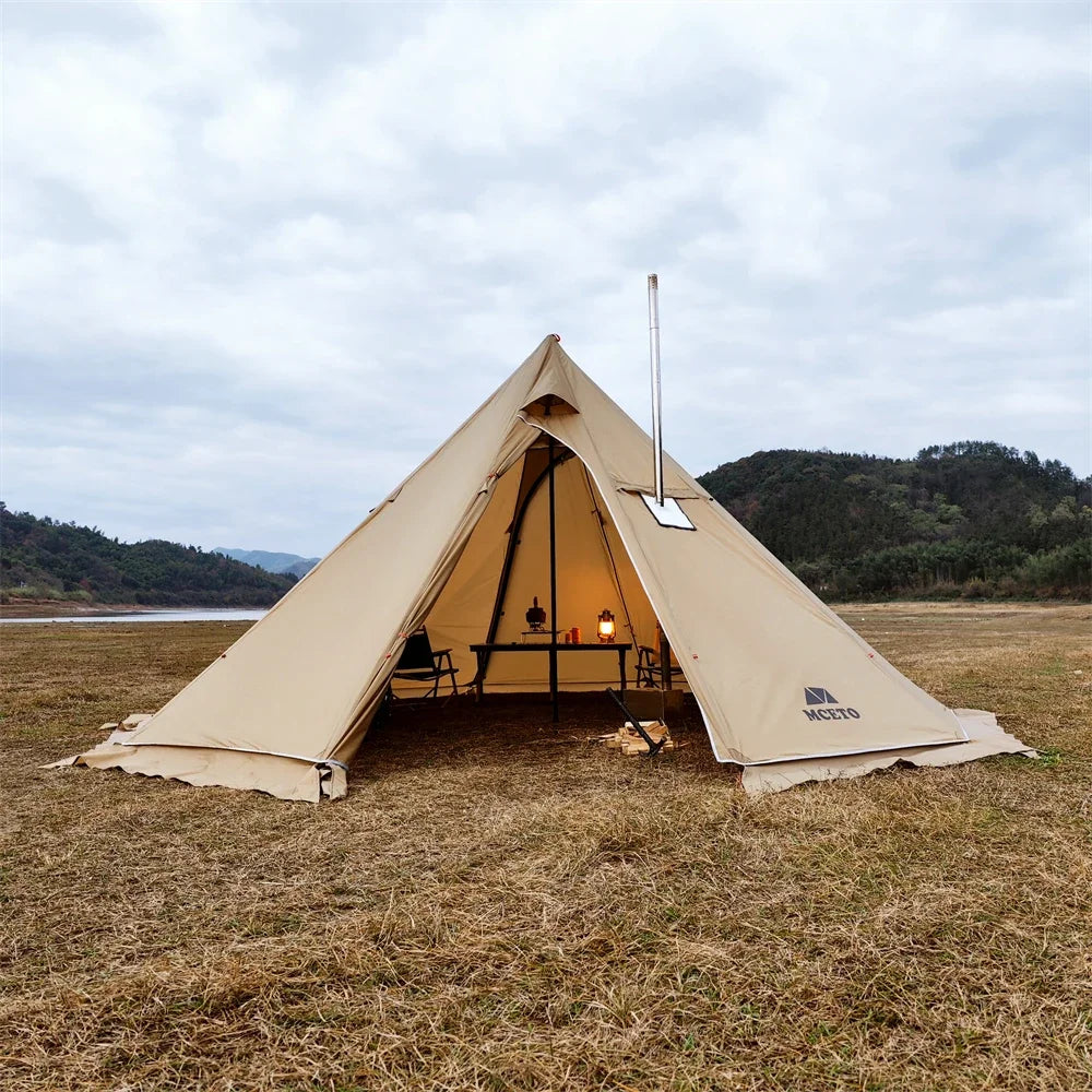 Oversized Pyramid Tent with Snow Skirt, Chimney Jacket, Outdoor Camping Tent, Hiking Awnings Shelter, Teepee Tipi, 5m